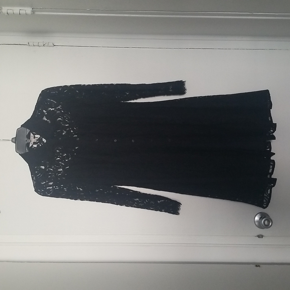 Nanette lace black button down dress